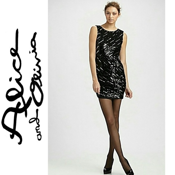 NWT ALICE & OLIVIA SEQUIN FORMAL PROM COCKTAIL DRESS - Picture 1 of 8